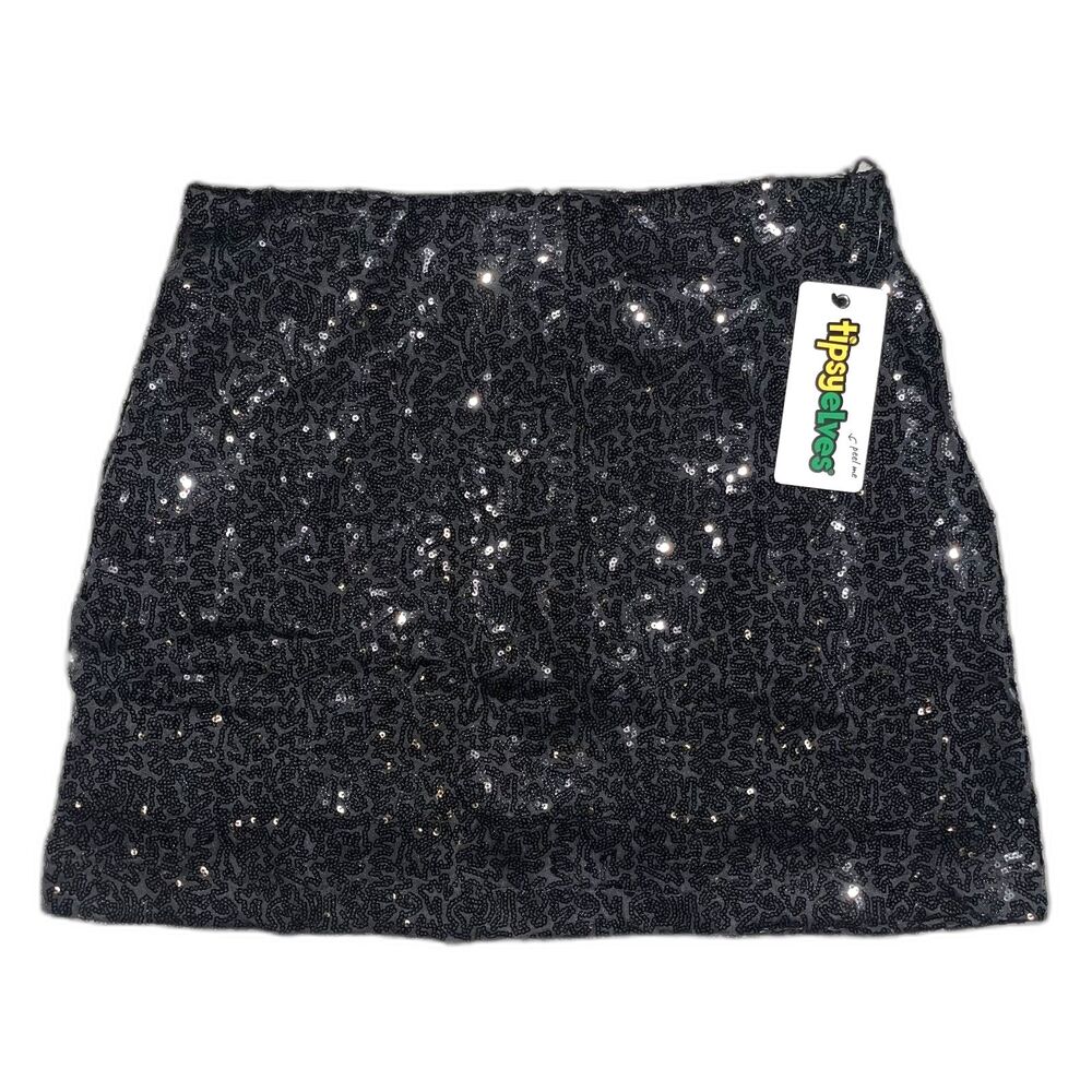 Tipsy Elves Black Sequin Skirt Medium Festive Party